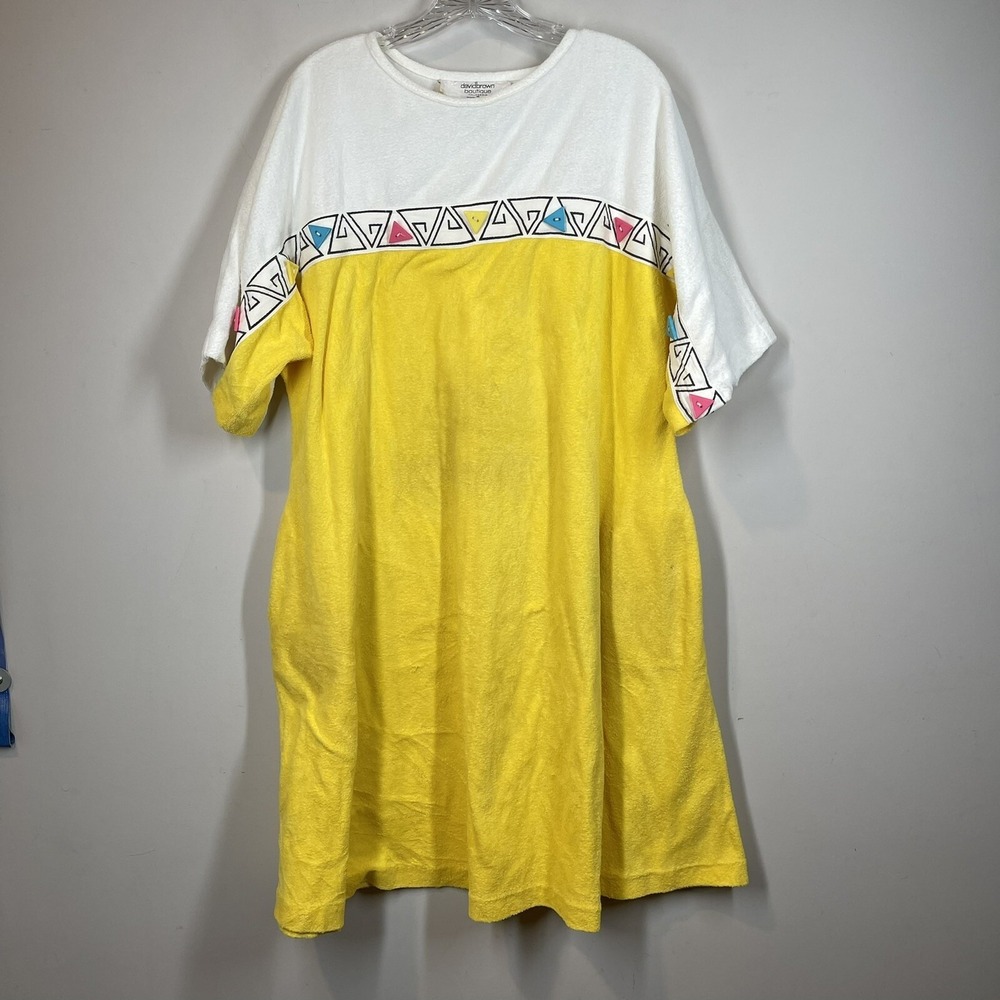 David Brown Boutique Saks Fifth Terry Cloth Cover Up Pullover Robe Pockets Sz M